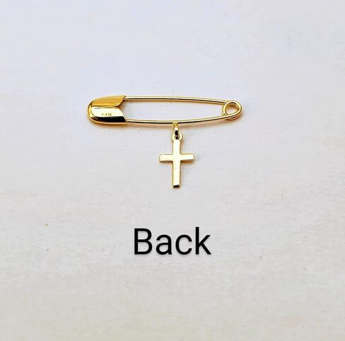 Baby Safety Pin with Cross Charm14k Yellow Gold/Christening/Baptism/Baby Shower/NOT Gold Filled NOT Gold Plated in Saudi Arabia
