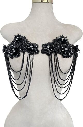 Handmade 3D Three-Dimensional Flower Rhinestones Applique Sewing Crystal Fringe Beads Sequins Patches Accessory for Wedding Dresses DIY Decorative 6X10inches 2PCS/Bag (Silver) in Kuwait