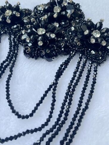 Handmade 3D Three-Dimensional Flower Rhinestones Applique Sewing Crystal Fringe Beads Sequins Patches Accessory for Wedding Dresses DIY Decorative 6X10inches 2PCS/Bag (Silver) in Kuwait