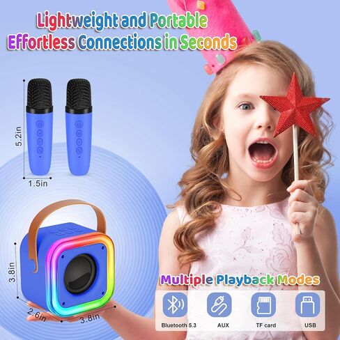 Mini Karaoke Machine for Kids ، Girl Toys Gifts ، Kids Karaoke Wireless Microphone مقابل 4،5،6،7،9،10،11،12 عامًا من الأولاد والبنات. in Kuwait