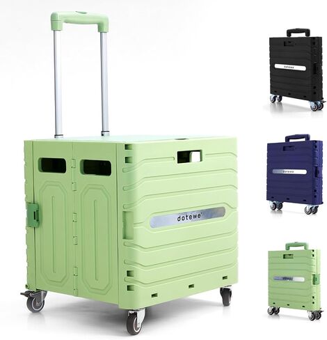 Folding Utility Cart Black Portable Rolling Crate Handcart Foldable Shopping Trolley Collapsible, with Lid, on Wheels, for Grocery, Garden, Office, Storage, Teacher, Tool (Green) in Saudi Arabia