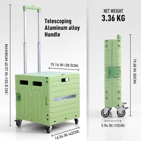 Folding Utility Cart Black Portable Rolling Crate Handcart Foldable Shopping Trolley Collapsible, with Lid, on Wheels, for Grocery, Garden, Office, Storage, Teacher, Tool (Green) in Saudi Arabia