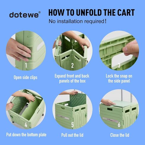 Folding Utility Cart Black Portable Rolling Crate Handcart Foldable Shopping Trolley Collapsible, with Lid, on Wheels, for Grocery, Garden, Office, Storage, Teacher, Tool (Green) in Saudi Arabia