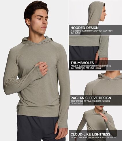 BAMBOO COOL Men's UPF 50+ Athletic Hoodies Soft Lightweight Sweatshirts Long Sleeve Pullover Sun Protection Hoodie Tops in Kuwait