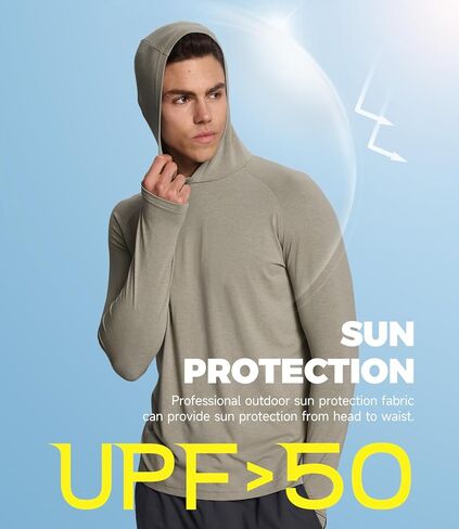 BAMBOO COOL Men's UPF 50+ Athletic Hoodies Soft Lightweight Sweatshirts Long Sleeve Pullover Sun Protection Hoodie Tops in Kuwait