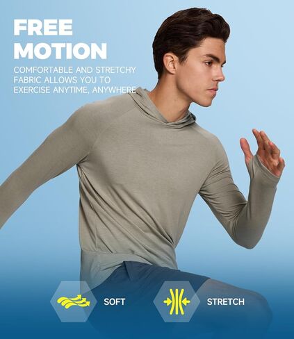 BAMBOO COOL Men's UPF 50+ Athletic Hoodies Soft Lightweight Sweatshirts Long Sleeve Pullover Sun Protection Hoodie Tops in Kuwait