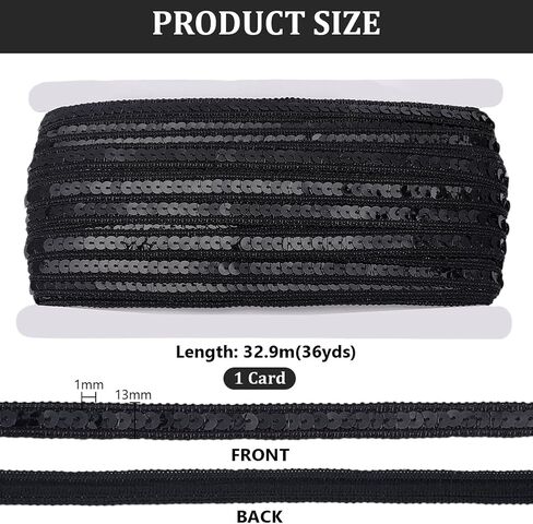 PH PandaHall 36 Yards Black Sequin Ribbon Trim 13mm Sequin Braid Trim Flat Glitter Ribbon Paillette Sequins Lace Trim for Sewing DIY Crafts Dress Costume Home Wedding Party Decorative in Kuwait