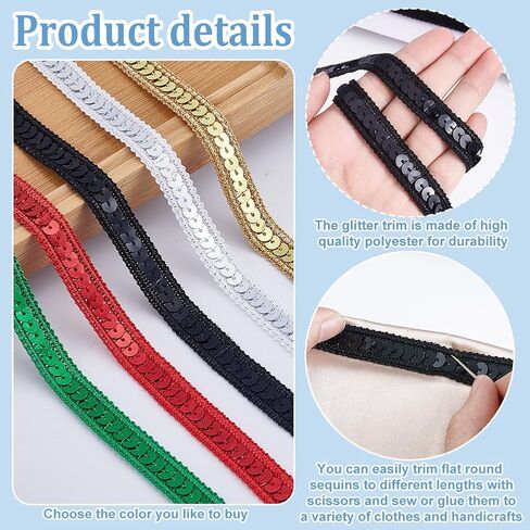 PH PandaHall 36 Yards Black Sequin Ribbon Trim 13mm Sequin Braid Trim Flat Glitter Ribbon Paillette Sequins Lace Trim for Sewing DIY Crafts Dress Costume Home Wedding Party Decorative in Kuwait