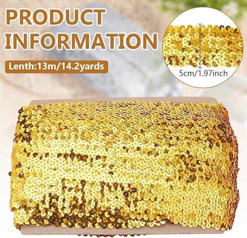 FREEBLOSS 14.2Yards Elastic Sequins Trim Embroidered Sewing Tape Embroidered Trims Gold Metallic Sequins Trims Stretch Lace Trim for DIY Craft 2 inch Wide 5 Tier in Kuwait