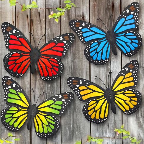 Metal Butterfly Wall Outdoor Decor - 4 Pack 9.8in Metal Butterflies Wall Art Sculpture Hanging Decorations for Backyard Patio Fence Garden Home in Saudi Arabia