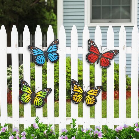 Metal Butterfly Wall Outdoor Decor - 4 Pack 9.8in Metal Butterflies Wall Art Sculpture Hanging Decorations for Backyard Patio Fence Garden Home in Saudi Arabia