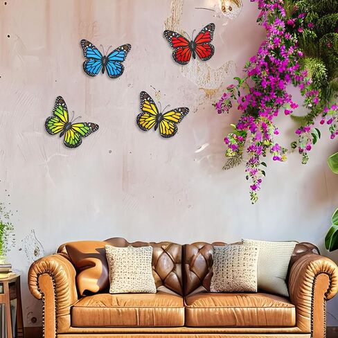 Metal Butterfly Wall Outdoor Decor - 4 Pack 9.8in Metal Butterflies Wall Art Sculpture Hanging Decorations for Backyard Patio Fence Garden Home in Saudi Arabia