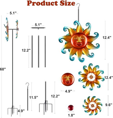 60 inch Kinetic Metal Wind Spinner,Two-Way Wind Sculptures with Garden Stake,360 Degrees Kinetic Wind Spinners for Yard and Garden in Saudi Arabia