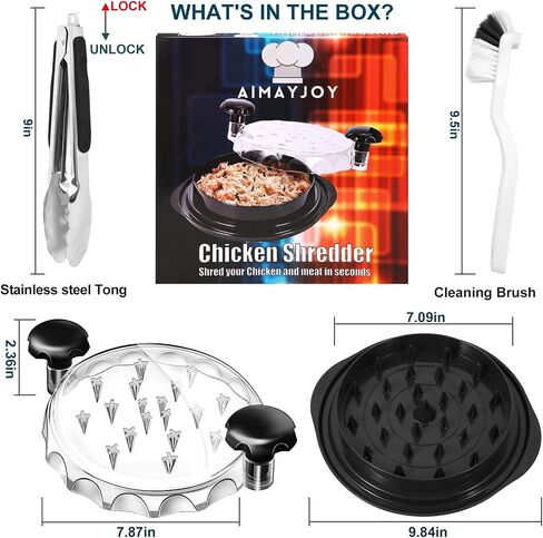 3 layer Ergonomic Chicken Breast Shredder with Transparent Lid, Visible Meat Shredding Machine, Anti-Slip, Heat Resistant, Dishwasher Safe, BPA Free, Includes Brush, Separate Plate &Tong in Saudi Arabia
