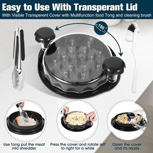 3 layer Ergonomic Chicken Breast Shredder with Transparent Lid, Visible Meat Shredding Machine, Anti-Slip, Heat Resistant, Dishwasher Safe, BPA Free, Includes Brush, Separate Plate &Tong in Saudi Arabia
