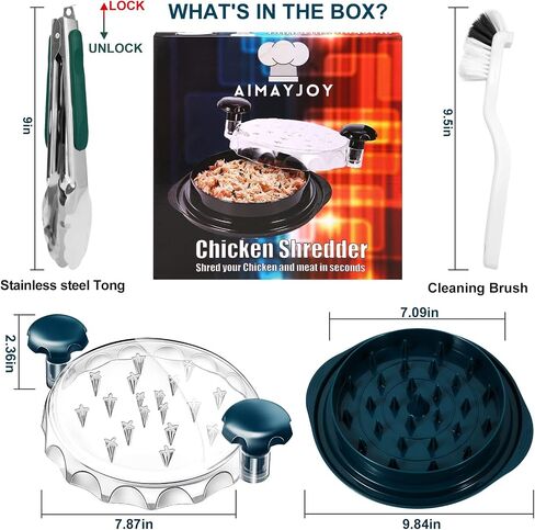 3 layer Ergonomic Chicken Breast Shredder with Transparent Lid, Visible Meat Shredding Machine, Anti-Slip, Heat Resistant, Dishwasher Safe, BPA Free, Includes Brush, Separate Plate &Tong in Saudi Arabia