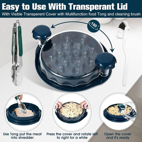 3 layer Ergonomic Chicken Breast Shredder with Transparent Lid, Visible Meat Shredding Machine, Anti-Slip, Heat Resistant, Dishwasher Safe, BPA Free, Includes Brush, Separate Plate &Tong in Saudi Arabia