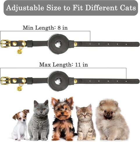 OOPSDOGGY Reflective Leather AirTag Cat Collar with Bell - Non Breakaway Adjustable Pet Collar with Apple Air Tag Holder - Lightweight GPS Kitten Collars for Small Dogs Puppy (Camel) in Saudi Arabia