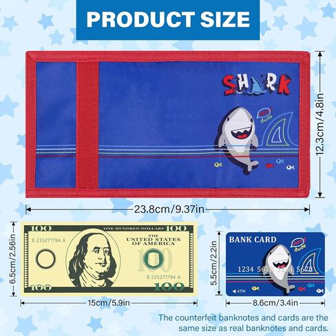DEEKI 37PCS Play Money Coins and Cards with Wallet, Safety Wallet Toys for 3+ Year Old Kids Math Learn Teach Count, Purse for Toddler Boys and Girls Early Educational and Develops-Shark Black in Saudi Arabia