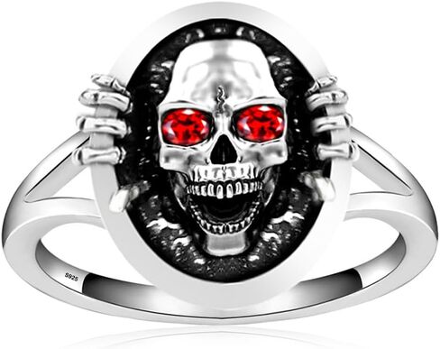 Cool Skull Ring,Retro S925 Sterling Silver Punk Gothic Ring, Antique Vintage Cocktail Party Hip Hop Ring Jewelry for Men Women (A03_Skull Ring, 8) in Kuwait