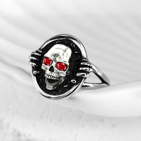 Cool Skull Ring,Retro S925 Sterling Silver Punk Gothic Ring, Antique Vintage Cocktail Party Hip Hop Ring Jewelry for Men Women (A03_Skull Ring, 8) in Kuwait
