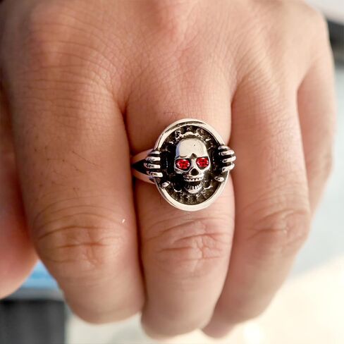 Cool Skull Ring,Retro S925 Sterling Silver Punk Gothic Ring, Antique Vintage Cocktail Party Hip Hop Ring Jewelry for Men Women (A03_Skull Ring, 8) in Kuwait