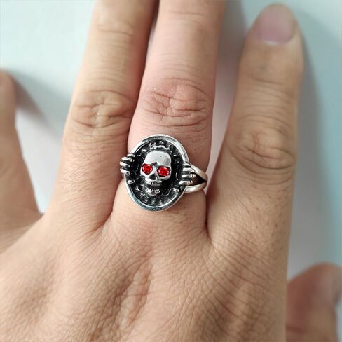 Cool Skull Ring,Retro S925 Sterling Silver Punk Gothic Ring, Antique Vintage Cocktail Party Hip Hop Ring Jewelry for Men Women (A03_Skull Ring, 8) in Kuwait