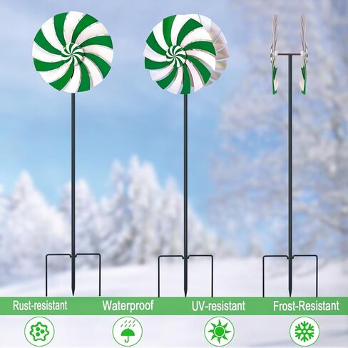 Candy Cane Trio Wind Spinners Outdoor Metal Garden Spinners Outdoor for Christmic Decor in Saudi Arabia