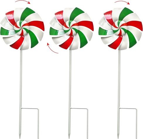 Candy Cane Trio Wind Spinners Outdoor Metal Garden Spinners Outdoor for Christmic Decor in Saudi Arabia