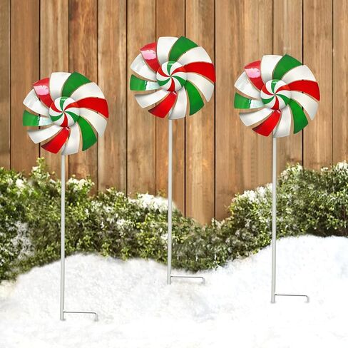Candy Cane Trio Wind Spinners Outdoor Metal Garden Spinners Outdoor for Christmic Decor in Saudi Arabia