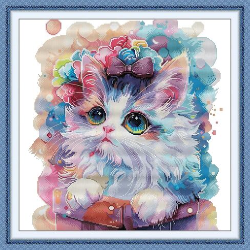 Stitchhaven 14CT Cute Cat Counted Cross Stitch Kit for Beginners, Unprinted Complete DIY Embroidery Set with Pattern & Tools, Premium Aida Cloth & Threads (Rebellious Little cat) in Kuwait