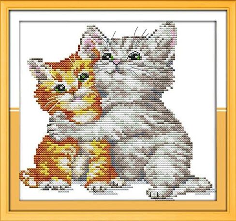 Stitchhaven 14CT Cute Cat Counted Cross Stitch Kit for Beginners, Unprinted Complete DIY Embroidery Set with Pattern & Tools, Premium Aida Cloth & Threads (Rebellious Little cat) in Kuwait