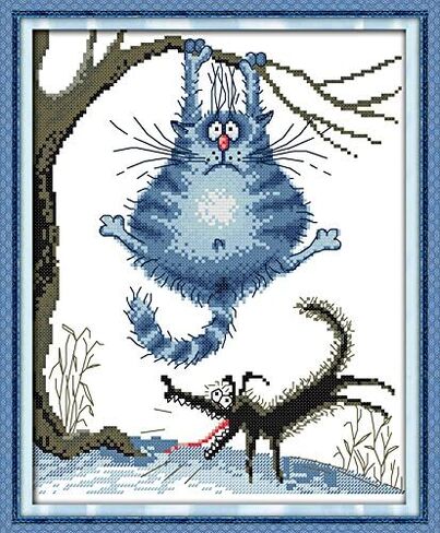 Stitchhaven 14CT Cute Cat Counted Cross Stitch Kit for Beginners, Unprinted Complete DIY Embroidery Set with Pattern & Tools, Premium Aida Cloth & Threads (Rebellious Little cat) in Kuwait