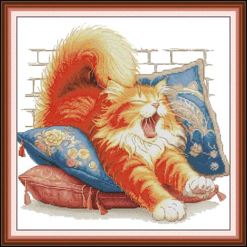 Stitchhaven 14CT Cute Cat Counted Cross Stitch Kit for Beginners, Unprinted Complete DIY Embroidery Set with Pattern & Tools, Premium Aida Cloth & Threads (Rebellious Little cat) in Kuwait
