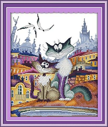 Stitchhaven 14CT Cute Cat Counted Cross Stitch Kit for Beginners, Unprinted Complete DIY Embroidery Set with Pattern & Tools, Premium Aida Cloth & Threads (Rebellious Little cat) in Kuwait