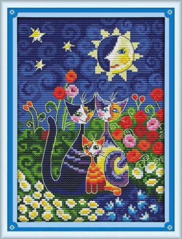 Stitchhaven 14CT Cute Cat Counted Cross Stitch Kit for Beginners, Unprinted Complete DIY Embroidery Set with Pattern & Tools, Premium Aida Cloth & Threads (Rebellious Little cat) in Kuwait
