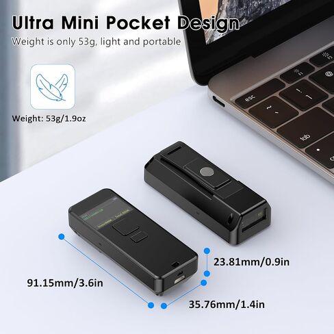 Symcode Bluetooth CCD Barcode Scanner Wireless with Display Screen,2000mAh Battery Portable Mini 1D Bar Code Scanner Compatible with iPhone, iPad, Android Phone with Magnetic Suction Clip in Kuwait