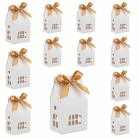 HAN SHENG 30 Pcs Bowknot Kraft Paper House Shaped Gift Boxes Candy Boxes Wedding Favor Boxes Candy Storage Boxes Packing Boxes Decoration for Party Ornament Container in Saudi Arabia