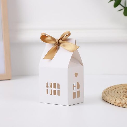 HAN SHENG 30 Pcs Bowknot Kraft Paper House Shaped Gift Boxes Candy Boxes Wedding Favor Boxes Candy Storage Boxes Packing Boxes Decoration for Party Ornament Container in Saudi Arabia
