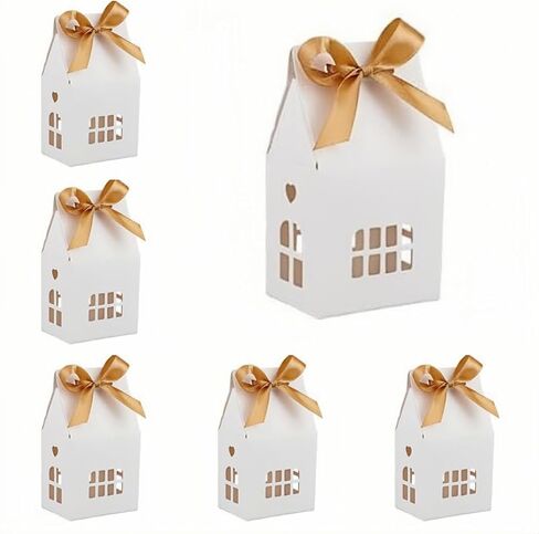 HAN SHENG 30 Pcs Bowknot Kraft Paper House Shaped Gift Boxes Candy Boxes Wedding Favor Boxes Candy Storage Boxes Packing Boxes Decoration for Party Ornament Container in Saudi Arabia