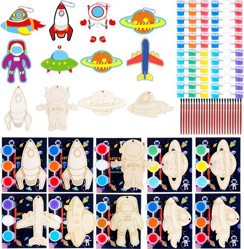 JOTIKO 12 Pack Space Theme Party Favors - DIY Keychains Wooden Arts and Crafts Coloring Painting Kits Toy for Kids, Birthday Pinata Stuffers Goodie Bag Filler Easter Stuffers Classroom Prizes Gifts in Kuwait