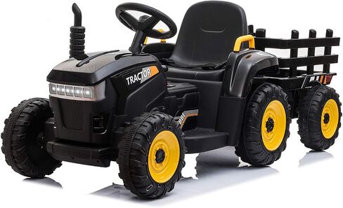 Tobbi Kids Ride Electric Ride On Toy Toy ، يركب 4 فولتات من 4 فولتات على السيارة مع مقطورة للأطفال الصغار 3-6 سنوات أسود in Kuwait