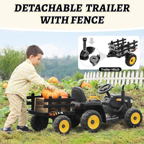Tobbi Kids Ride Electric Ride On Toy Toy ، يركب 4 فولتات من 4 فولتات على السيارة مع مقطورة للأطفال الصغار 3-6 سنوات أسود in Kuwait