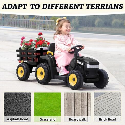 Tobbi Kids Ride Electric Ride On Toy Toy ، يركب 4 فولتات من 4 فولتات على السيارة مع مقطورة للأطفال الصغار 3-6 سنوات أسود in Kuwait