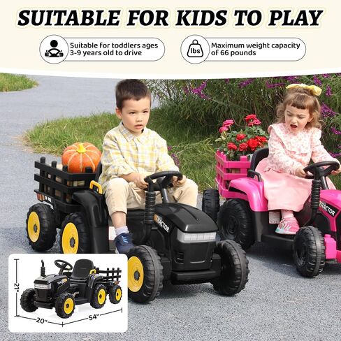 Tobbi Kids Ride Electric Ride On Toy Toy ، يركب 4 فولتات من 4 فولتات على السيارة مع مقطورة للأطفال الصغار 3-6 سنوات أسود in Kuwait