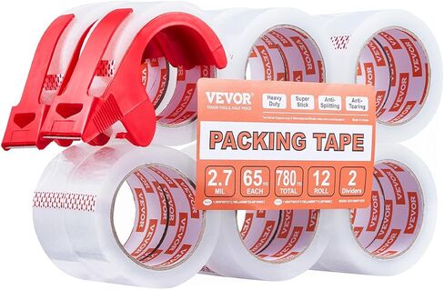 VEVOR Clear Packing Tape, 3 inches Core, 6 Rolls 3 Inches x 65 Yards Packing Tapes, 2.7 Mil Thick, Heavy Duty Packaging Tape Designed for Moving, Storage and Packing, Shipping and Mailing, Office in Saudi Arabia