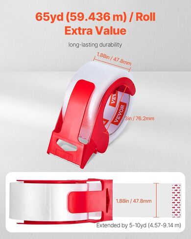 VEVOR Clear Packing Tape, 3 inches Core, 6 Rolls 3 Inches x 65 Yards Packing Tapes, 2.7 Mil Thick, Heavy Duty Packaging Tape Designed for Moving, Storage and Packing, Shipping and Mailing, Office in Saudi Arabia
