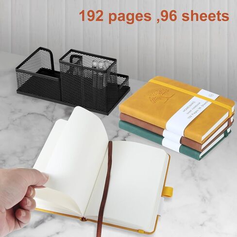 HOMEMARS Small Notebook, Pocket Notebook, 3 Pack, Notebook A6, Dotted,3.7" x 5.7"Leather, Brown, Green, Yellow,192 Pages Each, Hardcover, Mini Journal Notepad, Embossing Tree Design in Kuwait