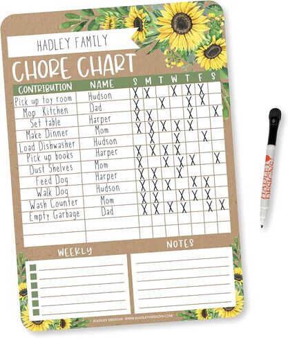 Hadley Designs Magnetic Chore Chart for Kids & Families – Reusable Dry Erase Responsibility Board – Daily Toddler Chore Chart for Ages 4-6 – 12x17 in Saudi Arabia