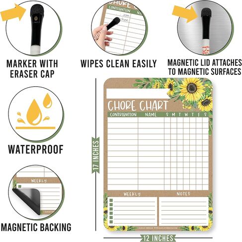 Hadley Designs Magnetic Chore Chart for Kids & Families – Reusable Dry Erase Responsibility Board – Daily Toddler Chore Chart for Ages 4-6 – 12x17 in Saudi Arabia